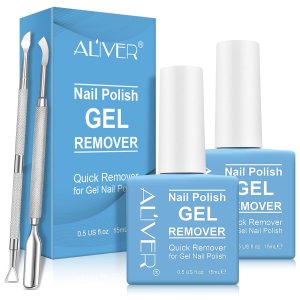 0.5 FL.Oz Quick Remover for Gel Nail Polish, Works Within 2-3 Minutes, Not Hurt Nails, Easy Manicure Remover Kit with Cuticle Pusher and Scraper, No Need for Foil, Soaking or Wrapping, 2pc