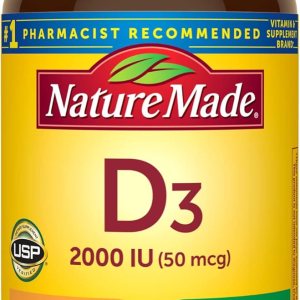 Nature Made Vitamin D3 2000 IU (50 mcg), Dietary Supplement for Bone, Teeth, Muscle and Immune Health Support, 100 Tablets, 100 Day Supply
