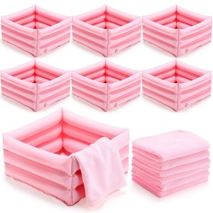 12 Pcs Foot Spa Kit for Girls 12.5 x 12.5 x 8.3 Inch Spa Foot Care Bath and 12 x 28 Inch Hand Towels Washbasin Salon Towels for Spa Party Sleepover Party Supplies(Light Pink)