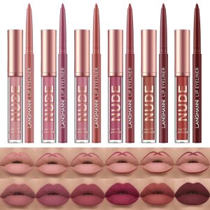 URQT 12pcs Lip Liner and Lipstick Set, 6 Velvety Matte Liquid Lipsticks + 6 Matching Smooth Lip Liner One Step Lips Long Lasting Waterproof Makeup Kits Gift Set