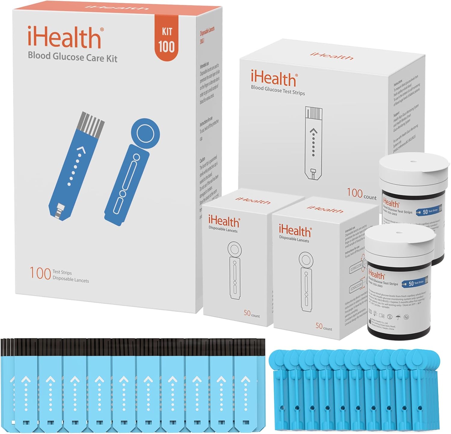 iHealth Blood Glucose Test Strips 100 Count, Lancets for Diabetes Management 100 Count, Compatible with iHealth Blood Glucose Monitor Only iHealth Blood Glucose Test Strips 100 Count, Lancets for Diabetes Management 100 Count, Compatible with iHealth Blood Glucose Monitor Only