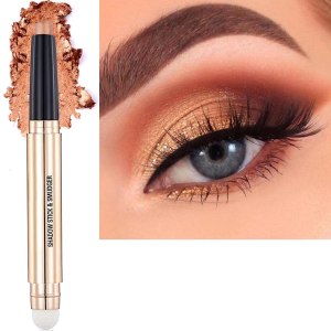 2 in 1 Champagne Gold Shimmer Eyeshadow Stick eyeliner pencil Cream Shimmer Smooth Eyeshadow pencil Waterproof Hypoallergenic Long Lasting Eye Shadow Pen Multi-Dimensional Eyes Look