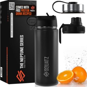 SQUATZ 18 Oz Neptune Series Steel Water Bottle, Stainless Double Wall Vacuum Insulated Flask with Handle Strap, Durable and Elegant Leak Proof Wide Mouth Thermos for Gym, Travel, Hiking, and Camping