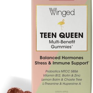 Winged Wellness Teen Queen Multivitamins for Teen Girls – Helps with Mood and Hormonal Health – for Ages 13+, Vegan & Gluten Free – Green Apple, 25 Servings