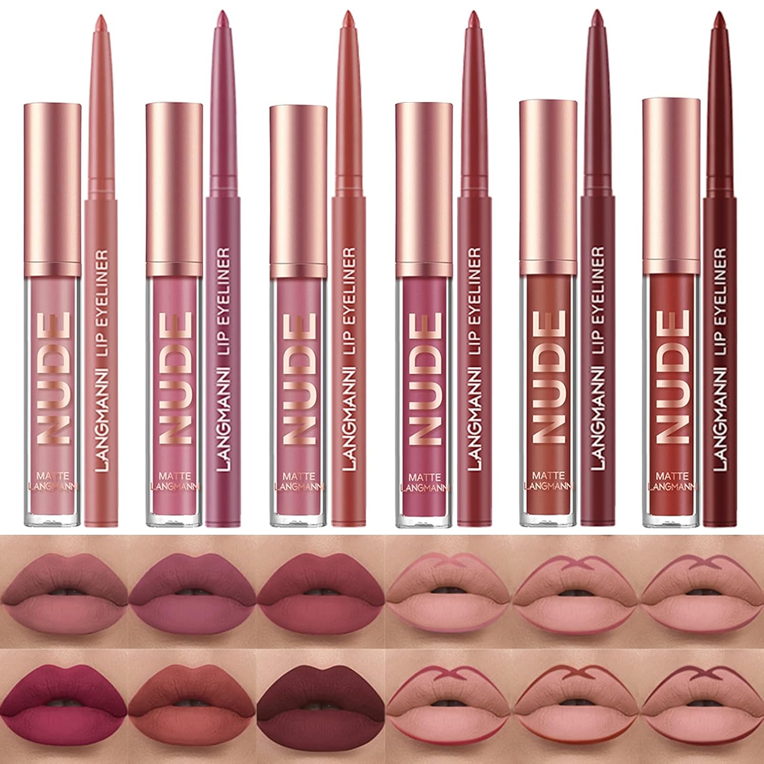 Petansy 12Pcs Lip Liner and Lipstick Set, 6 Colors Matte Liquid Lip Sticks + 6 Matching Smooth Nude Lip Liner, All in One Waterproof Long Lasting Lip Gloss Lips Make-up Gift Set for Girls and Women(A) Petansy 12Pcs Lip Liner and Lipstick Set, 6 Colors Matte Liquid Lip Sticks + 6 Matching Smooth Nude Lip Liner, All in One Waterproof Long Lasting Lip Gloss Lips Make-up Gift Set for Girls and Women(A)