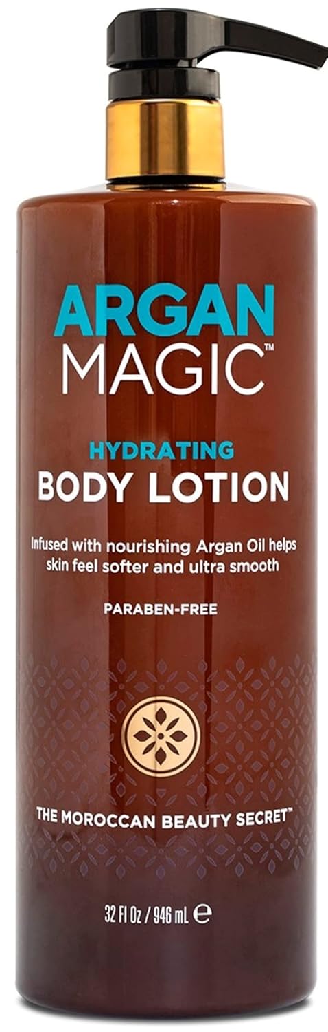 Argan Magic Hydrating Body Lotion with Argan Oil & Shea Butter for Dry Skin – Nourishes Skin, Restores Moisture, Smooths & Softens | Non-Greasy Formula | Paraben Free (32 oz) Argan Magic Hydrating Body Lotion with Argan Oil & Shea Butter for Dry Skin – Nourishes Skin, Restores Moisture, Smooths & Softens | Non-Greasy Formula | Paraben Free (32 oz)