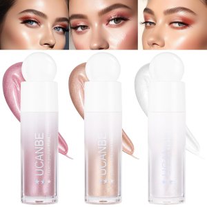 3-Pack Liquid Face Highlighter Makeup Set – Multifunctional Luminous Glow, Natural Radiance Sparkly Glitter Body Shimmer Liquid Luminizer Sticks – Suitable for Face, Eyes, Lips, and More