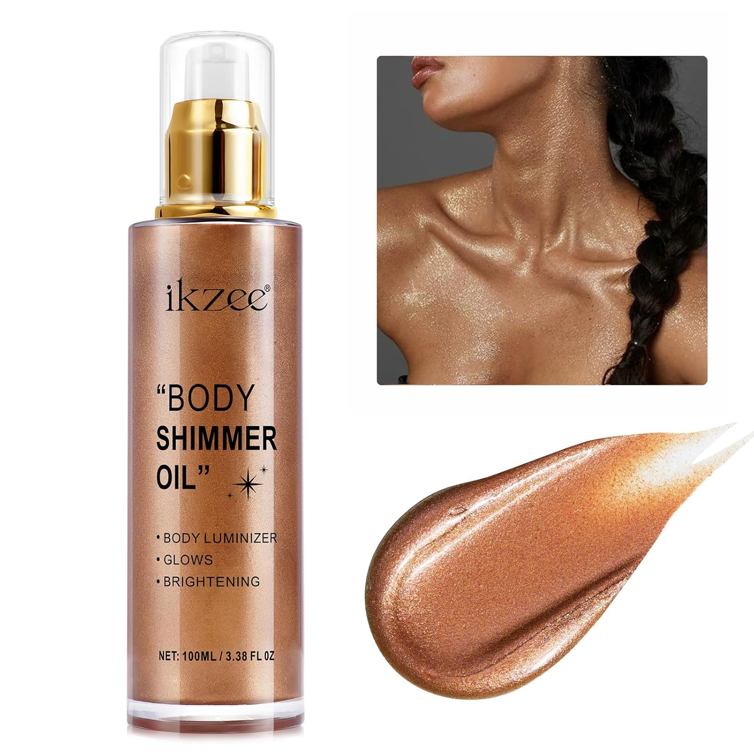 Body Shimmer Oil 100ml, Moisturizing Long Lasting Body Luminizer Face Brighten, Waterproof Liquid Illuminator Body Glow, Shimmer Body Glitter Oil Highlighter Summer Glowing Makeup (#03 Bronze Gold) Body Shimmer Oil 100ml, Moisturizing Long Lasting Body Luminizer Face Brighten, Waterproof Liquid Illuminator Body Glow, Shimmer Body Glitter Oil Highlighter Summer Glowing Makeup (#03 Bronze Gold)