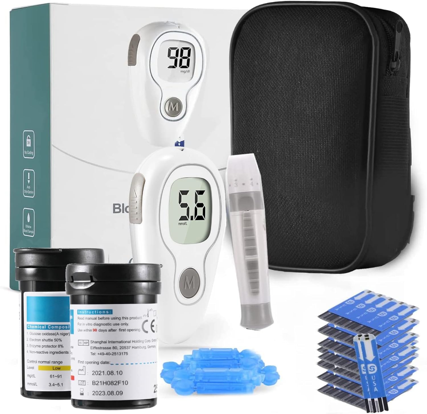Blood Glucose Monitor Kit G-427B, Blood Sugar Test Kit with Lancing Device, 100 Test Strips and 100 Lancets, Smart Testing Kit, Portable Glucometer, Glucose Meter for Home Use Blood Glucose Monitor Kit G-427B, Blood Sugar Test Kit with Lancing Device, 100 Test Strips and 100 Lancets, Smart Testing Kit, Portable Glucometer, Glucose Meter for Home Use