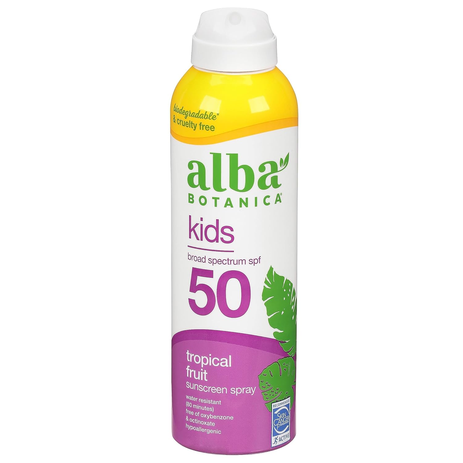 Alba Botanica Kids Sunscreen Spray for Face and Body, Tropical Fruit, Broad Spectrum SPF 50, Water Resistant, 5 fl. oz. Bottle Alba Botanica Kids Sunscreen Spray for Face and Body, Tropical Fruit, Broad Spectrum SPF 50, Water Resistant, 5 fl. oz. Bottle