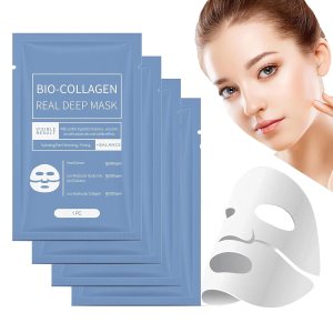 Bio Collagen Face Mask Overnight 4PCS Bio Collagen Face Mask,Bio-Collagen Real Deep Mask,Pure Collagen Films Korean Deep Hydrating Firming Overnight Hydrogel Mask