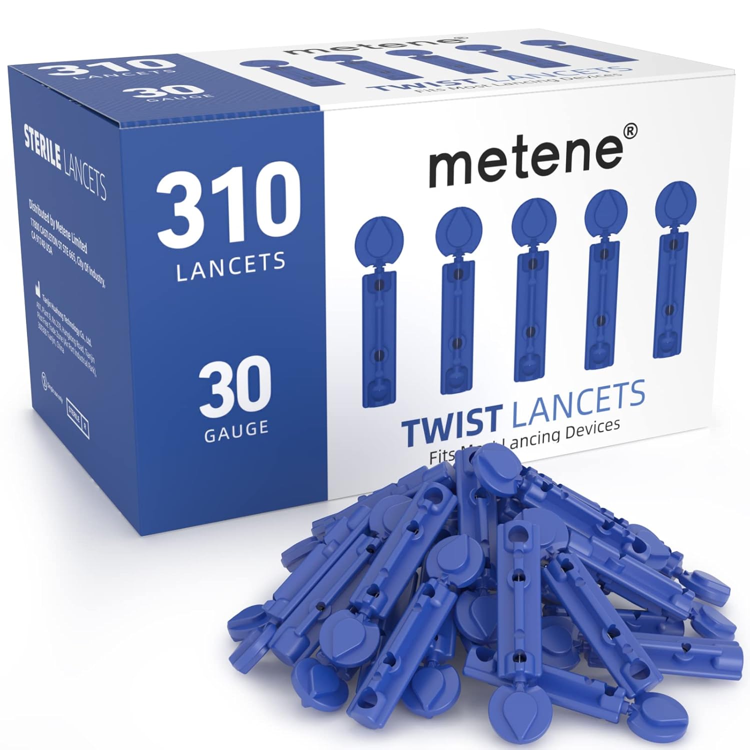 Metene Twist Top Lancets for Lancing Devices, 310 Count, 30 Gauge Lancets for Blood Sugar Test, Diabetic Lancets, Blue Metene Twist Top Lancets for Lancing Devices, 310 Count, 30 Gauge Lancets for Blood Sugar Test, Diabetic Lancets, Blue