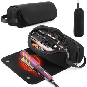 Layer Hair Tools Travel Bag, 2 in 1 Hair Travel Bag with Heat Resistant Pad, Portable Storage Bag for Hair Straighteners, Curling Iron and Hair Care Accessories
