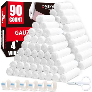 90 Pack Gauze Rolls Bandages, 4 in x 4.1 Yards, Individually Wrapped Breathable Rolled Gauze, Premium First Aid Supplies & Medical Supplies for Wounds
