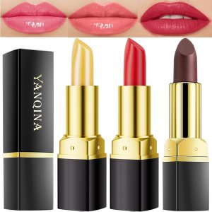 3 Pcs Lip Balm Lipstick, YACAISI Color Changing Lipstick,Lip Stain Long Lasting Waterproof,Long Lasting Nutritious Lip Balm Lips Moisturizer Lipstick For Women(Black Rose,Carrot,Red Cherry)