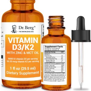 Dr. Berg Liquid Vitamin D3 & K2 Supplement – For Bone, Teeth, Mood & Immune Health – Vitamin D3 & K2 Drops for Adults – 1 fl oz