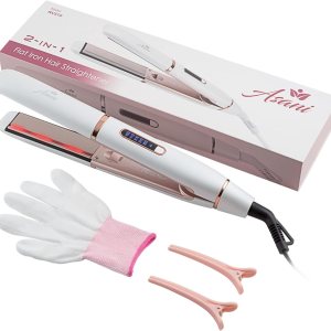 Asani 2-in-1 Flat Iron Hair Straightener and Curler – Negative Ion Technology, Anti-Frizz Ceramic Coating, 5 Heat Settings – Fast Heating Styling Tool for Versatile Looks – Portable