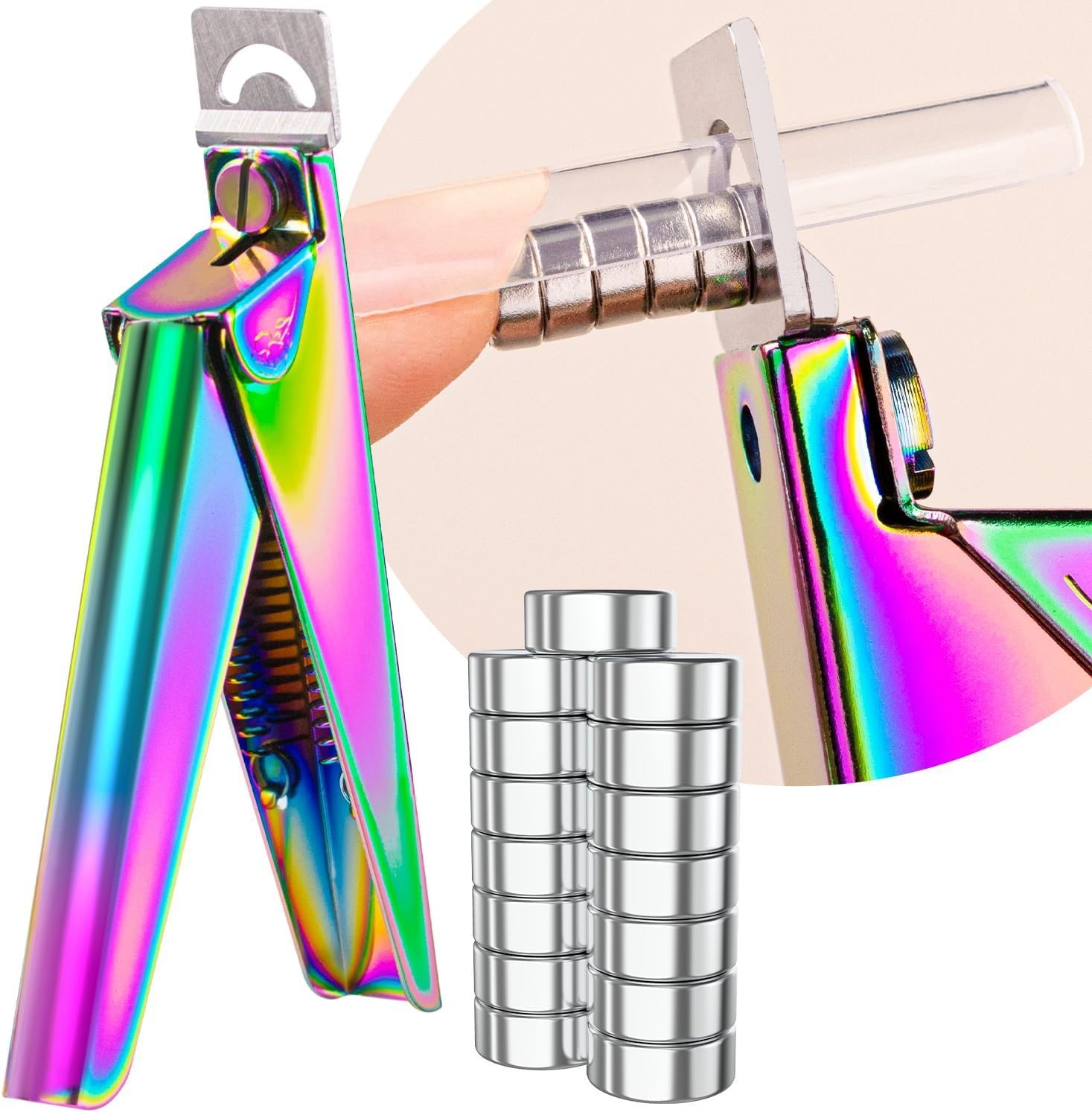 Chameleon Premium Nail Clippers with Magnet Sizers for Acrylic Nails, Professional Stainless Steel Fake False Nail Tip Clipper Cutter Trimmer, Manicure Tool for Salon Home Nail Art Chameleon Premium Nail Clippers with Magnet Sizers for Acrylic Nails, Professional Stainless Steel Fake False Nail Tip Clipper Cutter Trimmer, Manicure Tool for Salon Home Nail Art