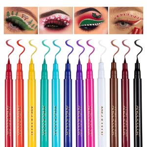 12PCS Matte Colored Liquid Eyeliners Delineador De Ojos De Colores Set Colorful Eye Liner Liquid Color Eyeliner Eye Makeup Bright Colors Waterproof Smooth & No Fading (13-Multicolors)