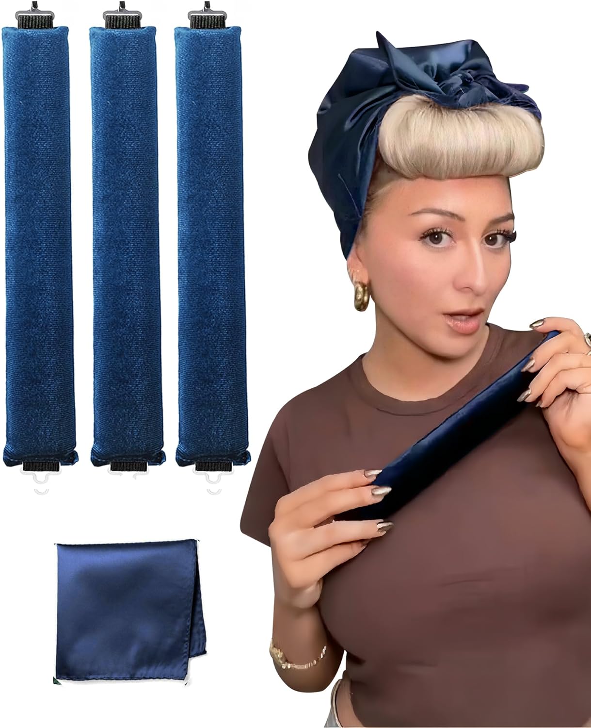 Velvet Heatless Curling Set No Heat Hair Curlers Overnight Curls Blowout Rods, Soft Large Hair Rollers to Sleep in Heatless Curls for Long Hair Blowout Look | Heatless Curling Rod Headband Navy Velvet Heatless Curling Set No Heat Hair Curlers Overnight Curls Blowout Rods, Soft Large Hair Rollers to Sleep in Heatless Curls for Long Hair Blowout Look | Heatless Curling Rod Headband Navy