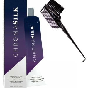 CHROMASILK by Pravaana Permanent Creme Hair Color with Silk & Keratin Proteins, 3 oz / 90 ml (w/SLEEKSHOP 3-in-1 Brush Comb) Chroma Silk Cream Haircolor Dye (1N Black)