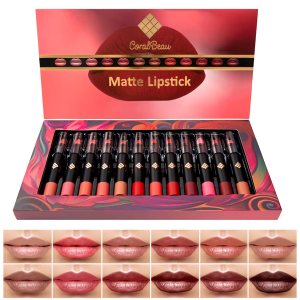 Matte Lipstick Set – 12-Piece Lip Crayon Set With Nude, Pink, Mauve & Red Shades – Waterproof, Long-Wearing Smudge Proof Lipstick Formula with Rich Colors & Pigments – Mother’s Day Gift Set