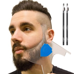 Aberlite ClearShaper 2.0 – Beard Shaper Kit w/Two Barber Pencils – Premium Shaping Tool – 100% Clear | Many Styles – The Ultimate Beard/Hair Lineup (US Patent) – Beard Stencil Guide Template Outliner