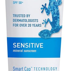 BLUE LIZARD Sensitive Mineral Sunscreen with Zinc Oxide 50+ Water Resistant UVAUVB Protection with Smart Cap Technology Fragrance Free, Sensitve, SPF 50 – – Tube, Unscented, 5 Fl Oz