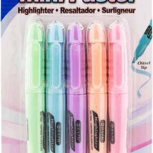 BAZIC Mini Highlighter Pen Pastel Color, Chisel Tip Broad Fine Line Highlighters Unscented (5/Pack), 1-Pack