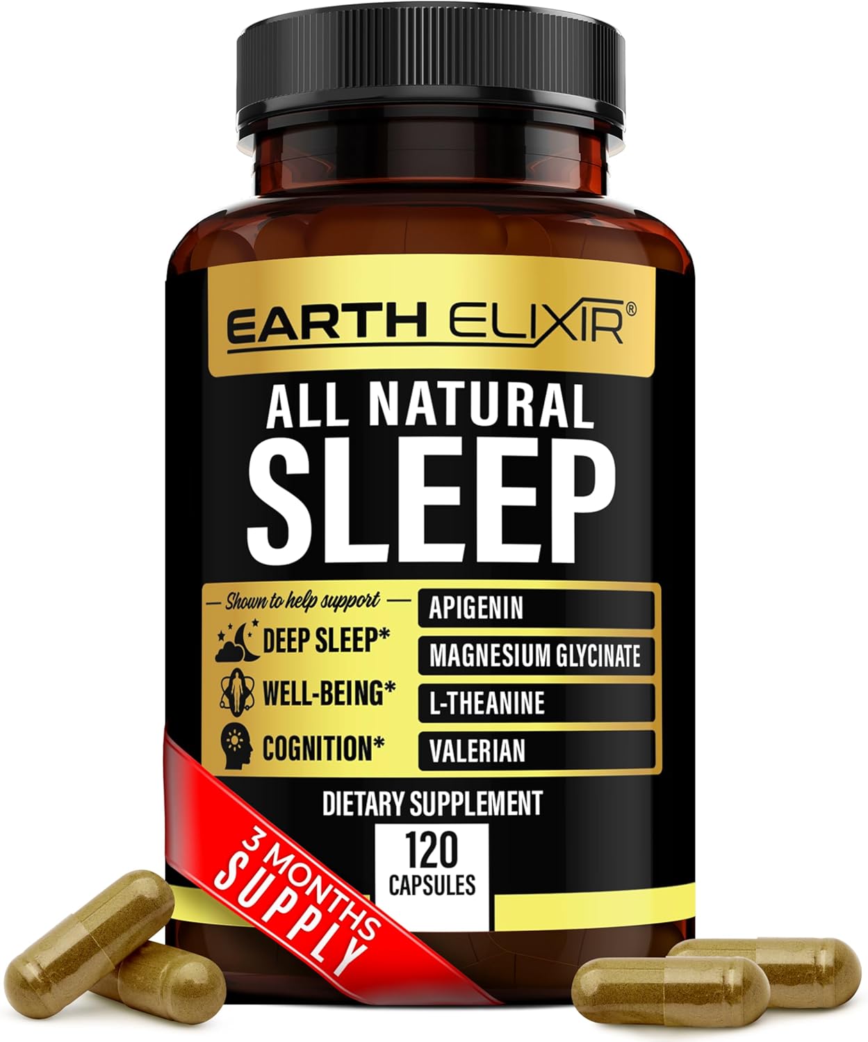 4-in-1 Sleep Aid (120 Caps) w/Apigenin 50mg, Magnesium Glycinate 200mg, L Theanine 250mg & Valerian Root for Sleep Aid 250mg | Apigenin Supplement for Sleep | Sleeping Pills 4-in-1 Sleep Aid (120 Caps) w/Apigenin 50mg, Magnesium Glycinate 200mg, L Theanine 250mg & Valerian Root for Sleep Aid 250mg | Apigenin Supplement for Sleep | Sleeping Pills