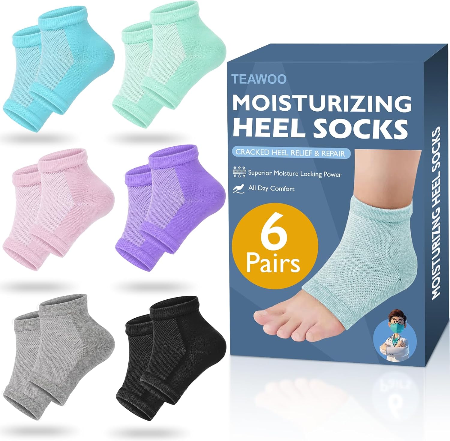 6 Pairs Moisturizing Heel Socks for Cracked Heel Treatment, Foot Care Toeless Socks to Soften and Hydrate Dry Cracked Feet Heels, Cracked Heel Repair Socks, Gel Socks for Dry Cracked Feet 6 Pairs Moisturizing Heel Socks for Cracked Heel Treatment, Foot Care Toeless Socks to Soften and Hydrate Dry Cracked Feet Heels, Cracked Heel Repair Socks, Gel Socks for Dry Cracked Feet