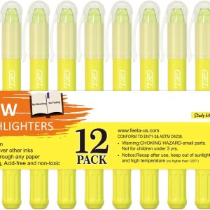 feela 12 Pack Yellow Gel Bible Highlighters Markers Journaling Supplies, No Bleed Through For Highlighting Journal School Office