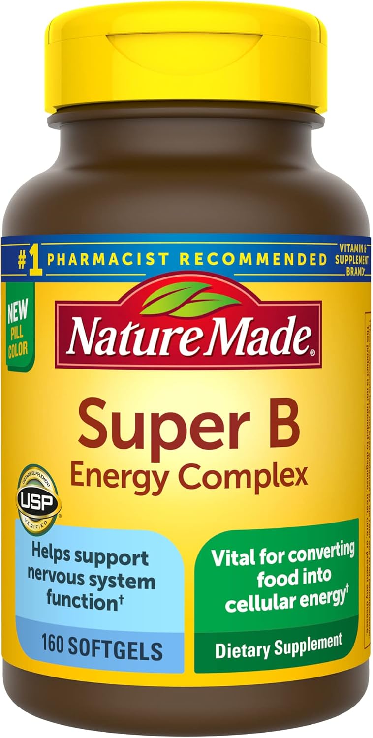 Nature Made Super B Energy Complex, Dietary Supplement for Brain Cell Function Support, 160 Softgels, 160 Day Supply (Packaging May Vary) Nature Made Super B Energy Complex, Dietary Supplement for Brain Cell Function Support, 160 Softgels, 160 Day Supply (Packaging May Vary)