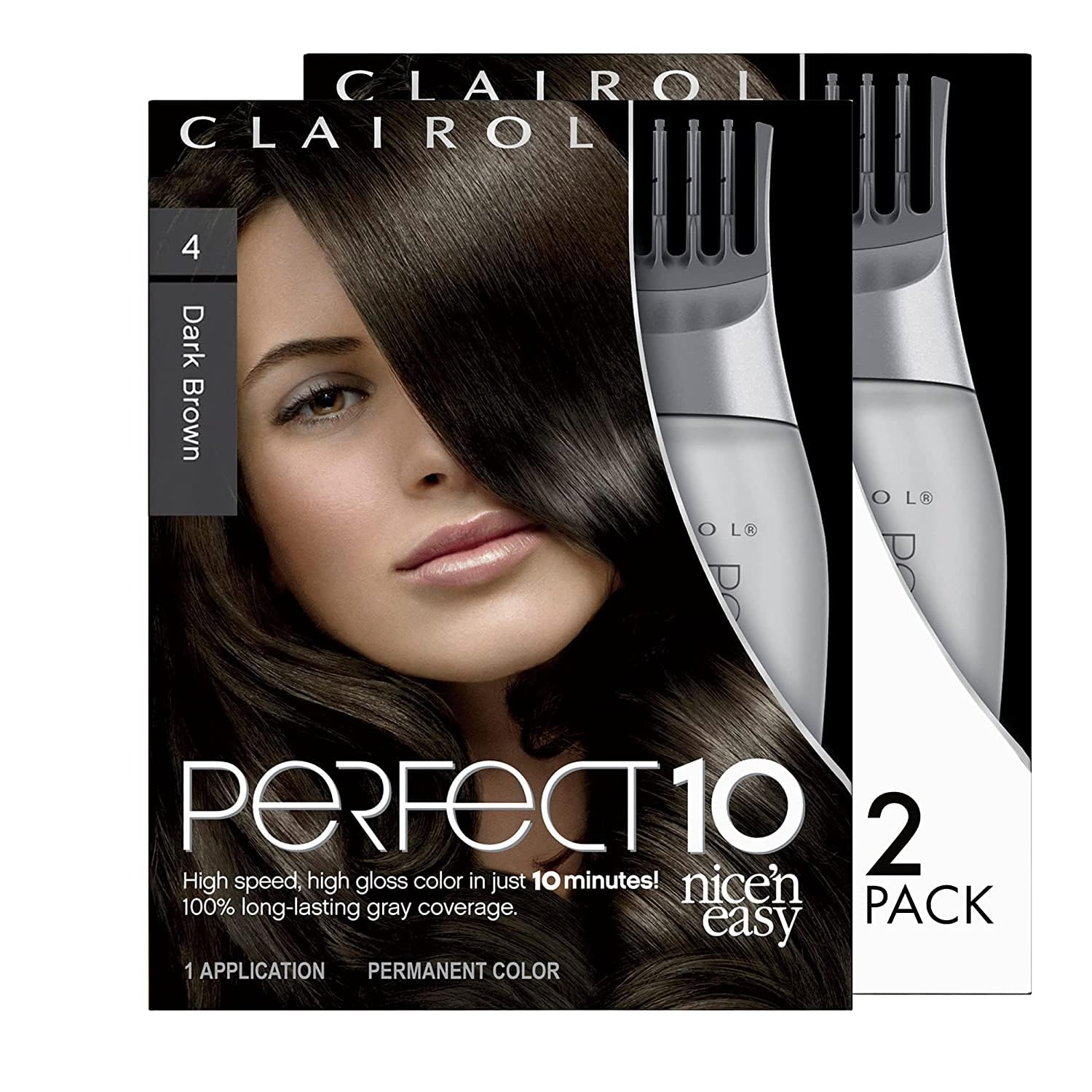 Clairol Nice’n Easy Perfect 10 Permanent Hair Dye, 4 Dark Brown Hair Color, Pack of 2 Clairol Nice’n Easy Perfect 10 Permanent Hair Dye, 4 Dark Brown Hair Color, Pack of 2