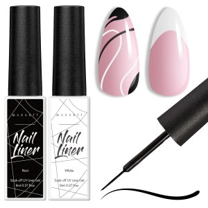 Makartt Gel Nail Polish Liner Set 8ML, 2 Color Nail Art Winter French Polish White Black for French Tip Swirl Draw Nail Soak Off UV Curing Built Thin Brush Manicure Set For Salon DIY