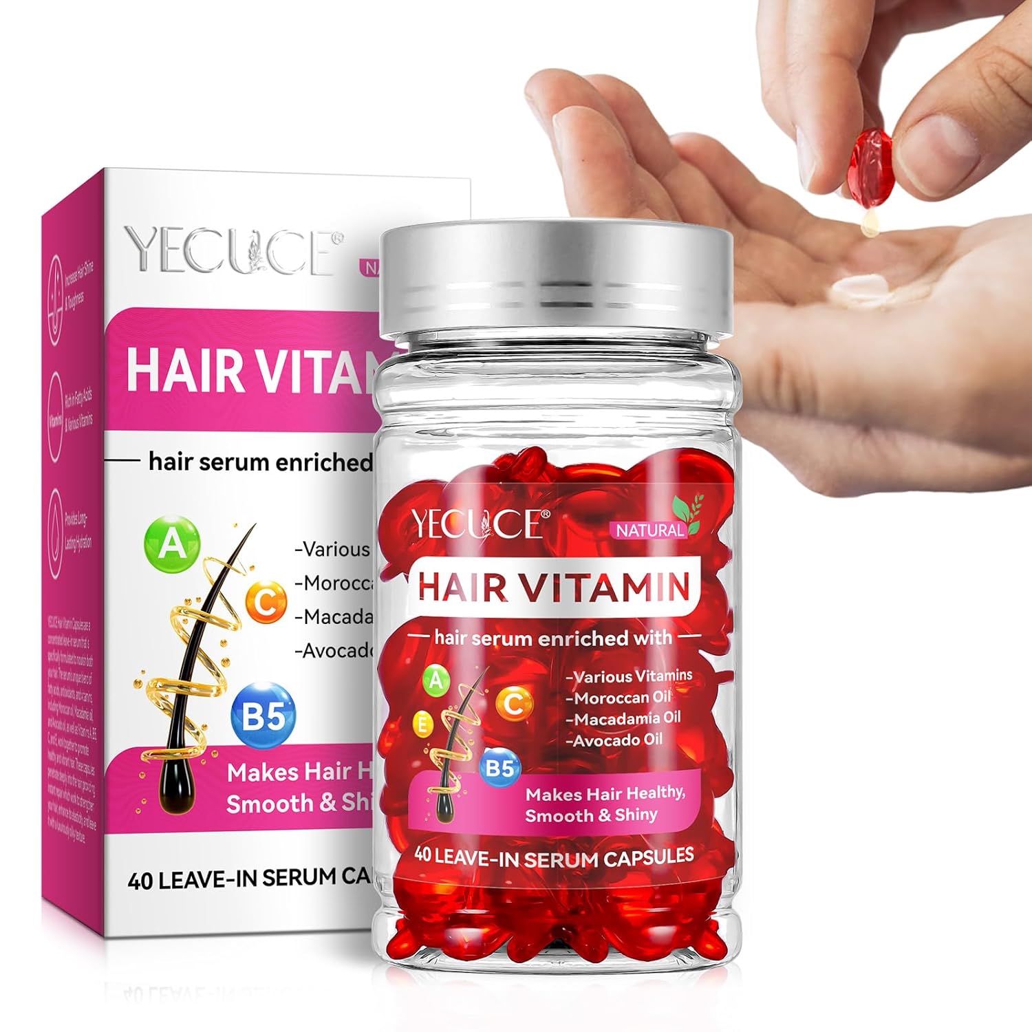 Hair Vitamins Serum Capsule, Hair Treatment Oil, Hair Growth Vitamins Serum, No Need Rinse with Argan Moroccan Macadamia Avocado Oil, Vitamins A C E Pro B5 – Conditioner for Women & Men Hair Vitamins Serum Capsule, Hair Treatment Oil, Hair Growth Vitamins Serum, No Need Rinse with Argan Moroccan Macadamia Avocado Oil, Vitamins A C E Pro B5 – Conditioner for Women & Men