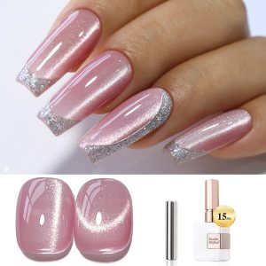 Double Rhythm 0.5 OZ Cat Eye Gel Polish with Magnet 15ML Holographic Glitter Shimmer Translucent Jelly Color Magnetic Nail Polish Salon DIY at Home (MC1058)
