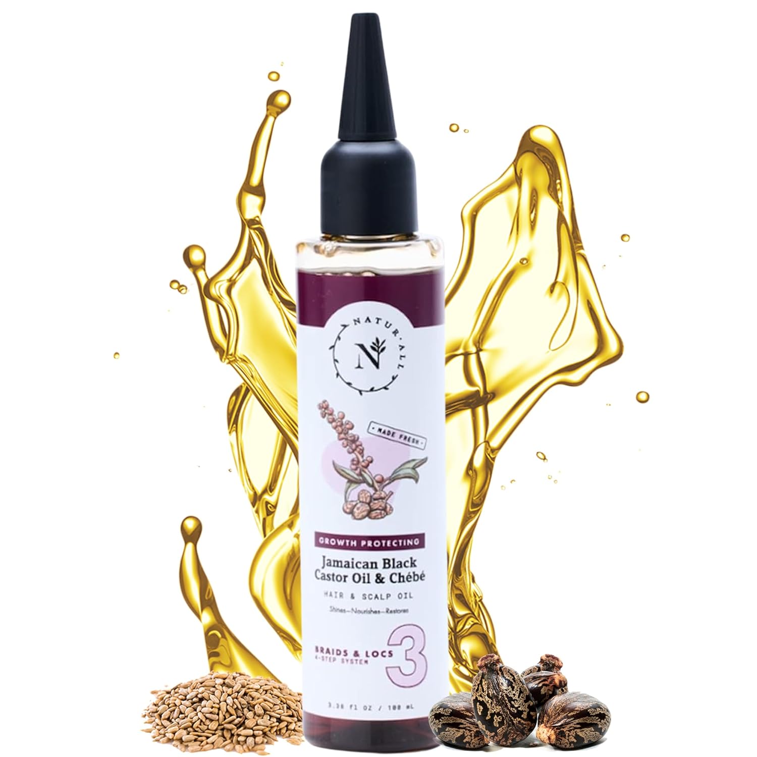 NaturAll 100% Natural Chebe & Jamaican Black Castor Oil for Hair and Scalp – Authentic Chebe Oil(from Chad) to Stimulate Hair Growth – 3.38 Oz Hair Oil with Controlled Drip Nozzle for Easy Application NaturAll 100% Natural Chebe & Jamaican Black Castor Oil for Hair and Scalp – Authentic Chebe Oil(from Chad) to Stimulate Hair Growth – 3.38 Oz Hair Oil with Controlled Drip Nozzle for Easy Application