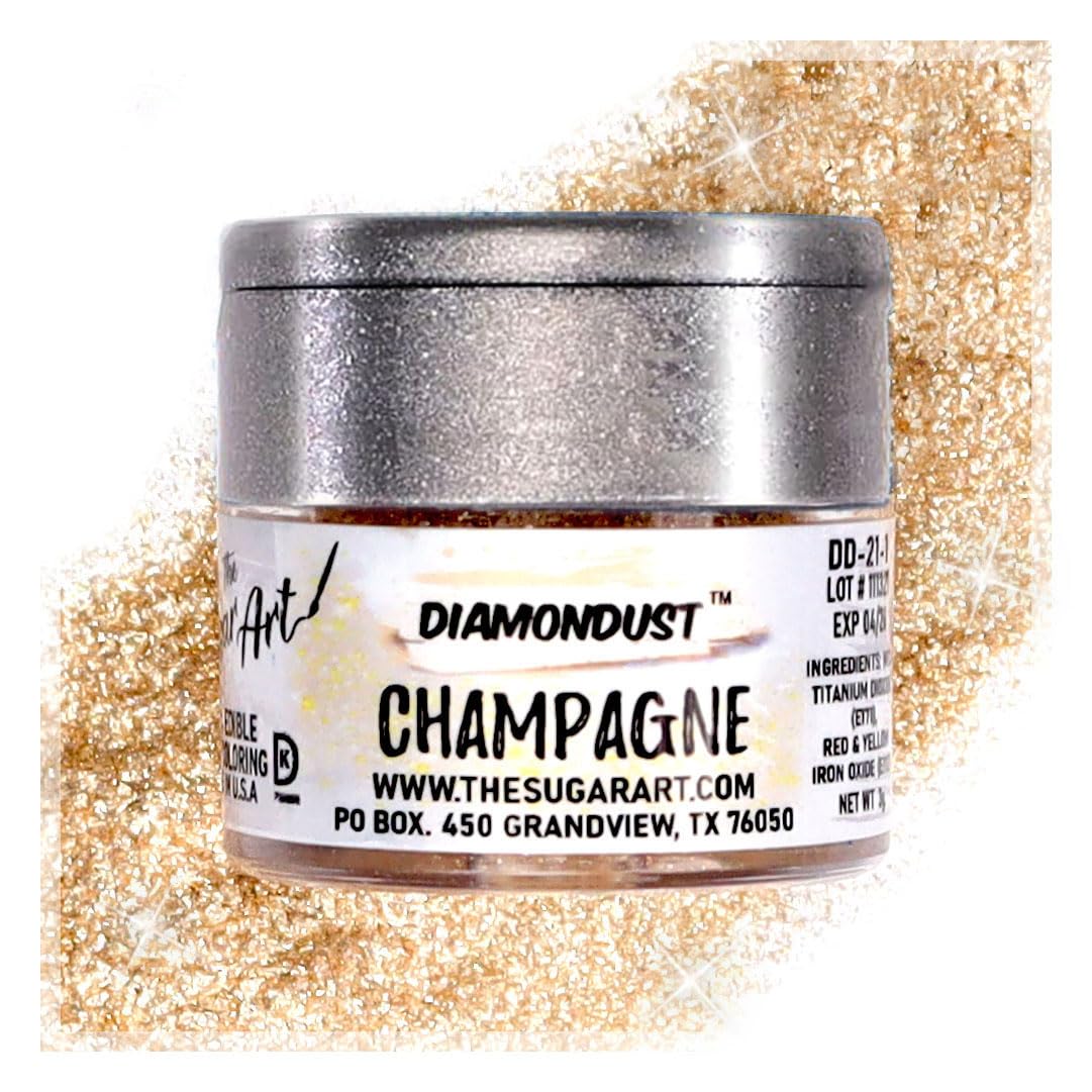 Champagne Edible Glitter for Drinks, Cocktails, Cake Decorating, Strawberries, Chocolates & More | No Taste | 4g | 100% Food-Safe | Kosher, Vegan, Gluten & Nut Free | DiamonDust by The Sugar Art Champagne Edible Glitter for Drinks, Cocktails, Cake Decorating, Strawberries, Chocolates & More | No Taste | 4g | 100% Food-Safe | Kosher, Vegan, Gluten & Nut Free | DiamonDust by The Sugar Art