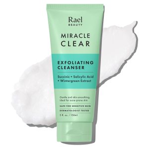 Rael Face Wash, Miracle Clear Exfoliating Cleanser – Face Cleanser for Oily & Acne Prone Skin, Korean Skincare, Gentle Facial Cleanser, Hydrating, w/Succinic Acid, Vegan, Cruelty Free (5.1 fl. oz)