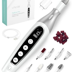 PediLux Pro Professional Manicure Pedicure Kit, Cordless Electric Nail File Set, Nail Drill Machine, Toe Nail Dremel Tools, Filer, Buffer, Sander, Thick Toenail Grinder, Remove Cuticles & Callus