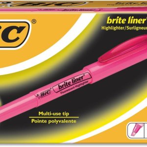 BIC BL11PK Brite Liner Highlighter, Chisel Tip, Fluorescent Pink, Dozen