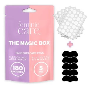 Hydrocolloid Acne Pimple Patch (180pcs) for Covering Zits and Blemishes – Spot Stickers for Face and Skin – Vegan-friendly and Not Tested on Animals – Blackhead Remover Stirips 5 pcs