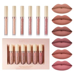 BONNIE CHOICE 6Pcs Nude Matte Liquid Lipstick Set, Waterproof Long Lasting Non-Stick Cup Nude Lipstick 24 Hour Not Fade Matte Lipstick Professional Lip Gloss Makeup Mother’s Day Gift Sets for Women