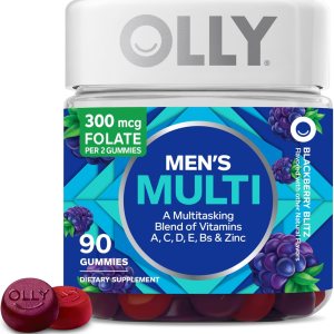 OLLY Men’s Multivitamin Gummy, Vitamins A, C, D, E, B, Zinc, Blackberry Flavor, 45 Day Supply – 90 Count