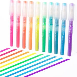 Glitter Highlighters Pens10 Pack Chisel Tip Assorted Pastel Multicolor Glitter Highlighter Markers for Adults Journaling Coloring,Metallic Highlighters for Journaling Note Taking