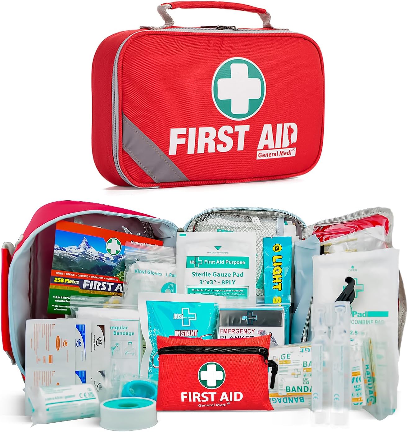 General Medi 2-in-1 First Aid Kit (215 Piece Set) + 43 Piece Mini First Aid Kit -Includes Eyewash, Ice(Cold) Pack, Moleskin Pad and Emergency Blanket for Travel, Home, Office, Car, Workplace General Medi 2-in-1 First Aid Kit (215 Piece Set) + 43 Piece Mini First Aid Kit -Includes Eyewash, Ice(Cold) Pack, Moleskin Pad and Emergency Blanket for Travel, Home, Office, Car, Workplace