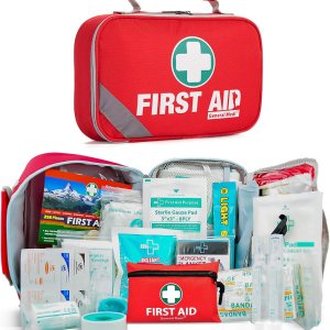General Medi 2-in-1 First Aid Kit (215 Piece Set) + 43 Piece Mini First Aid Kit -Includes Eyewash, Ice(Cold) Pack, Moleskin Pad and Emergency Blanket for Travel, Home, Office, Car, Workplace