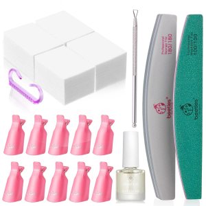 Beetles Gel Polish Remover Kit – Gel Nail Polish Remover with 450 Pcs Lint Free Nail Wipes/10 Pcs Gel Polish Remover Clips/Cuticle Oil/Cuticle Pusher/Nail File for Fingernail and Toenail