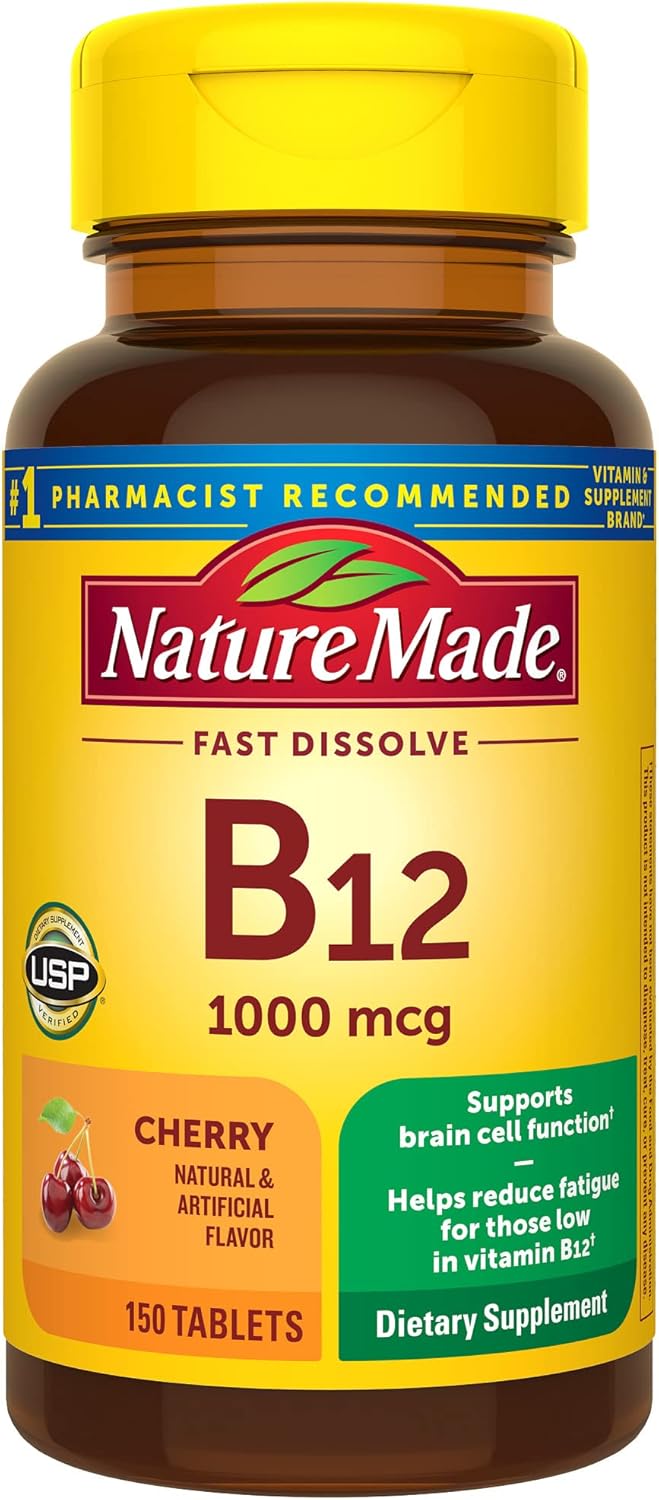 Nature Made Vitamin B12 1000 mcg, Easy to Take Sublingual B12 for Energy Metabolism Support, 150 Sugar Free Fast Dissolve Tablets, 150 Day Supply Nature Made Vitamin B12 1000 mcg, Easy to Take Sublingual B12 for Energy Metabolism Support, 150 Sugar Free Fast Dissolve Tablets, 150 Day Supply